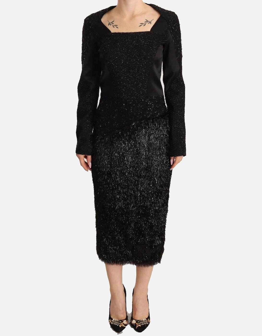 Authentic Sheath Midi Dress with Embellishment Women - Black Dresses, 5 of 4