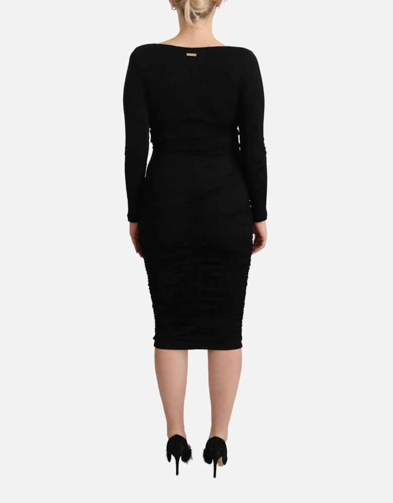 Jersey KneeLength Ruched Dress Women - Black Dresses