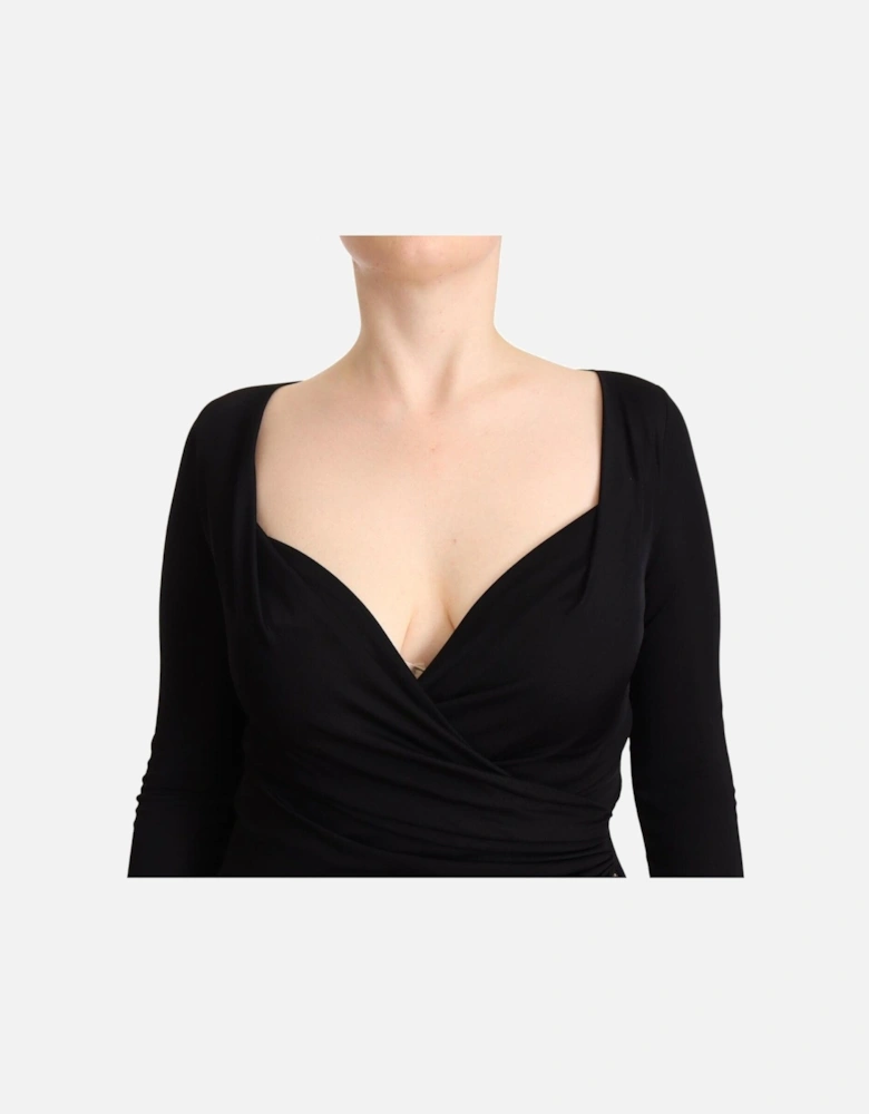 Jersey KneeLength Ruched Dress Women - Black Dresses