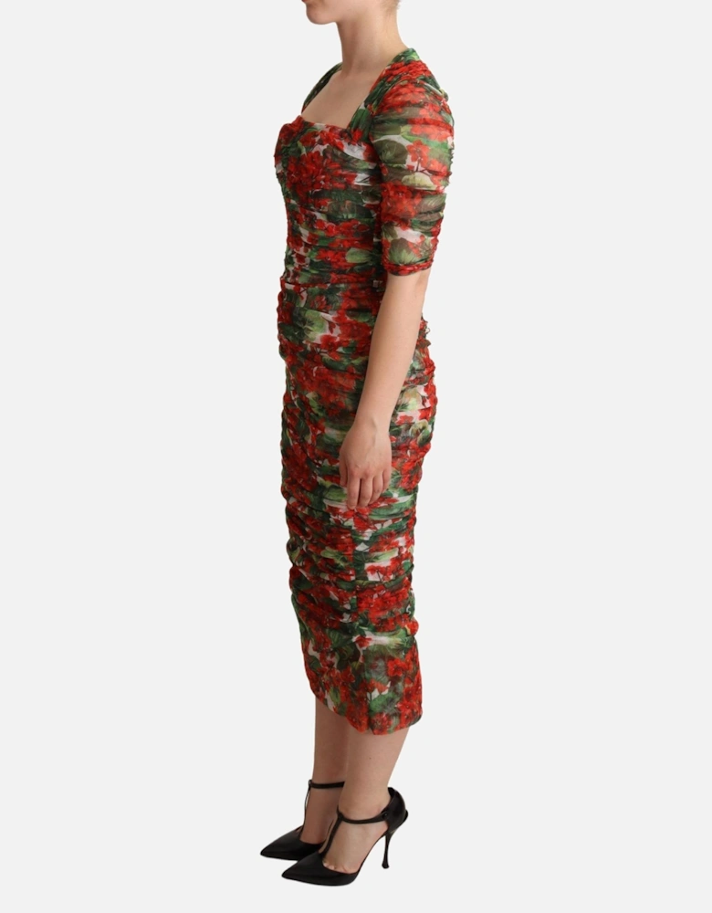 Floral Print Silk Dress Midi Dress Women - Red Dresses