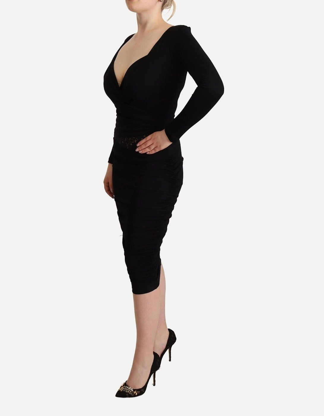 Jersey KneeLength Ruched Dress Women - Black Dresses