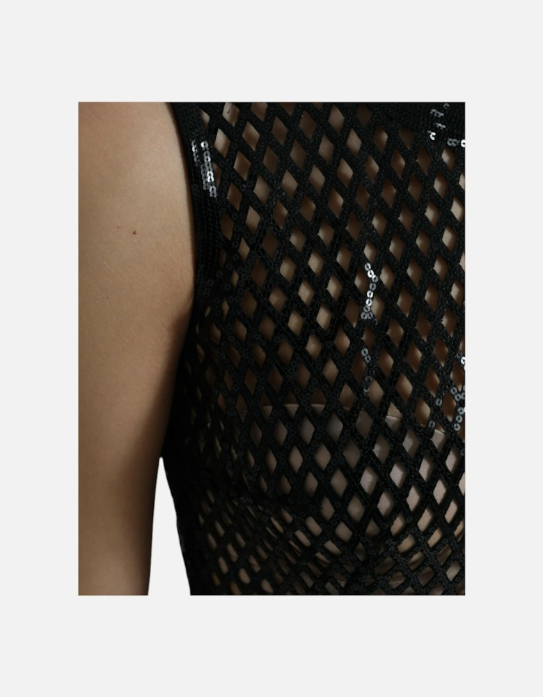 Embellished Mesh Bodice Evening Dress with Tulle Hem Women - Black