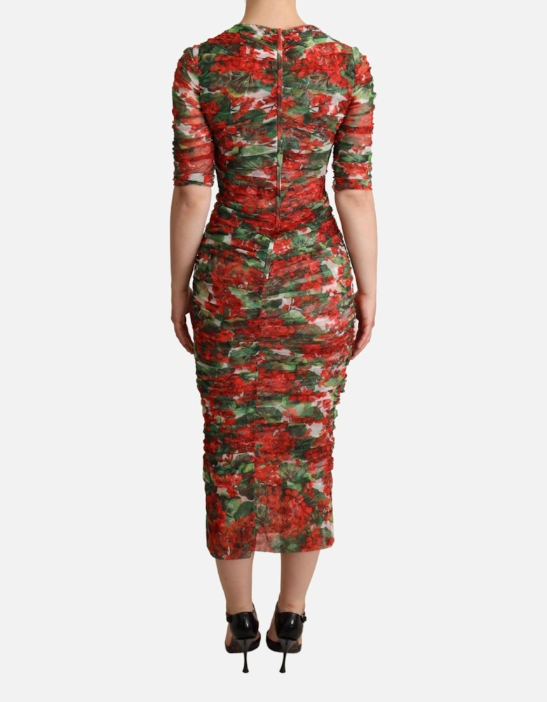 Floral Print Silk Dress Midi Dress Women - Red Dresses