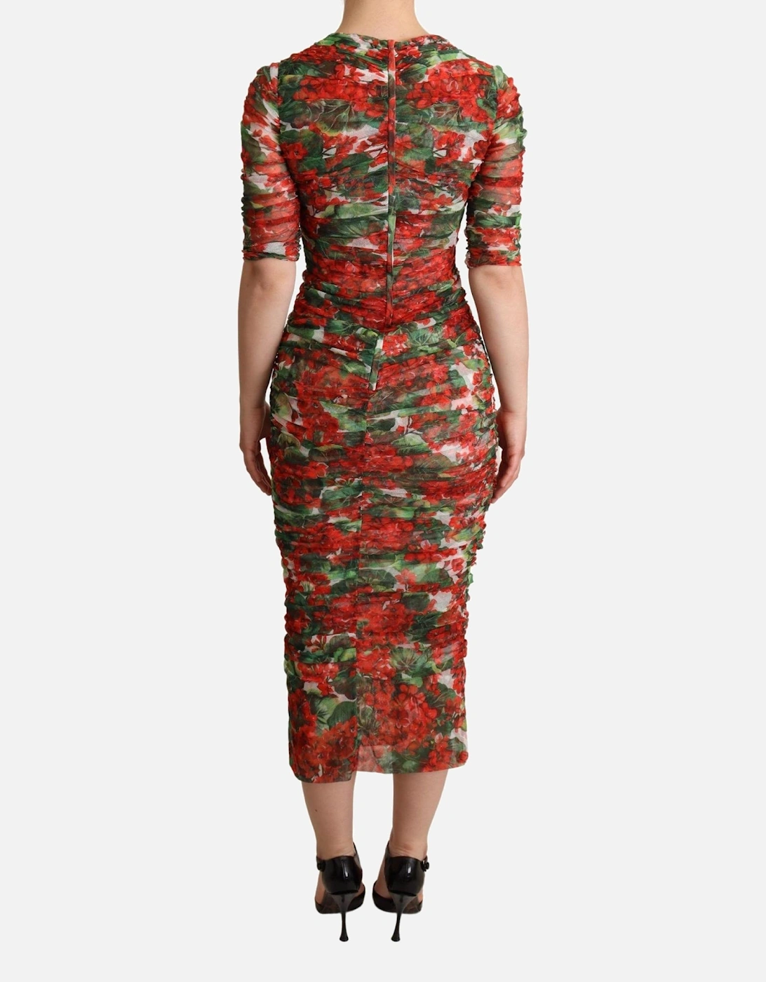 Floral Print Silk Dress Midi Dress Women - Red Dresses