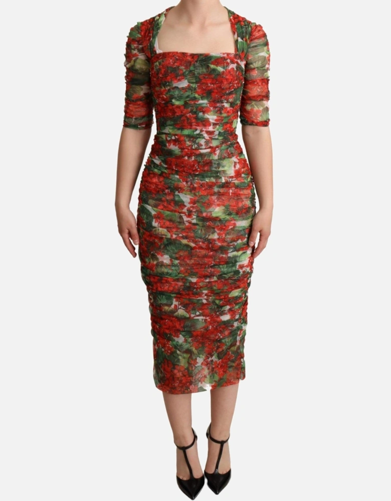 Floral Print Silk Dress Midi Dress Women - Red Dresses