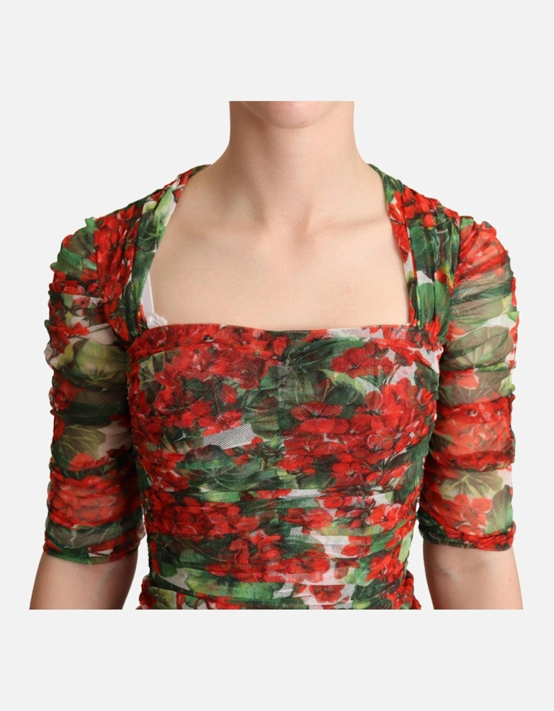 Floral Print Silk Dress Midi Dress Women - Red Dresses