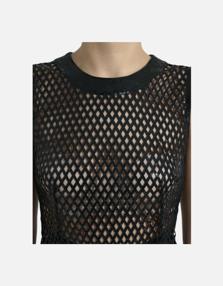 Embellished Mesh Bodice Evening Dress with Tulle Hem Women - Black
