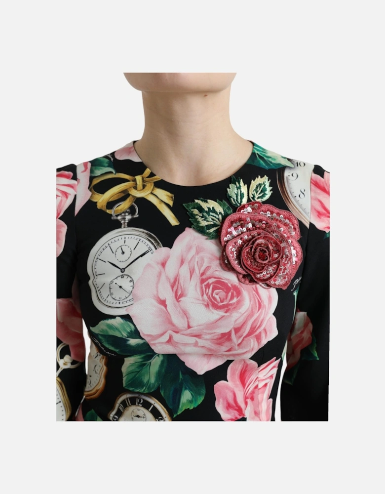 Rose Pocket Watch Dress ALine Mini Dress Women - Black Dresses