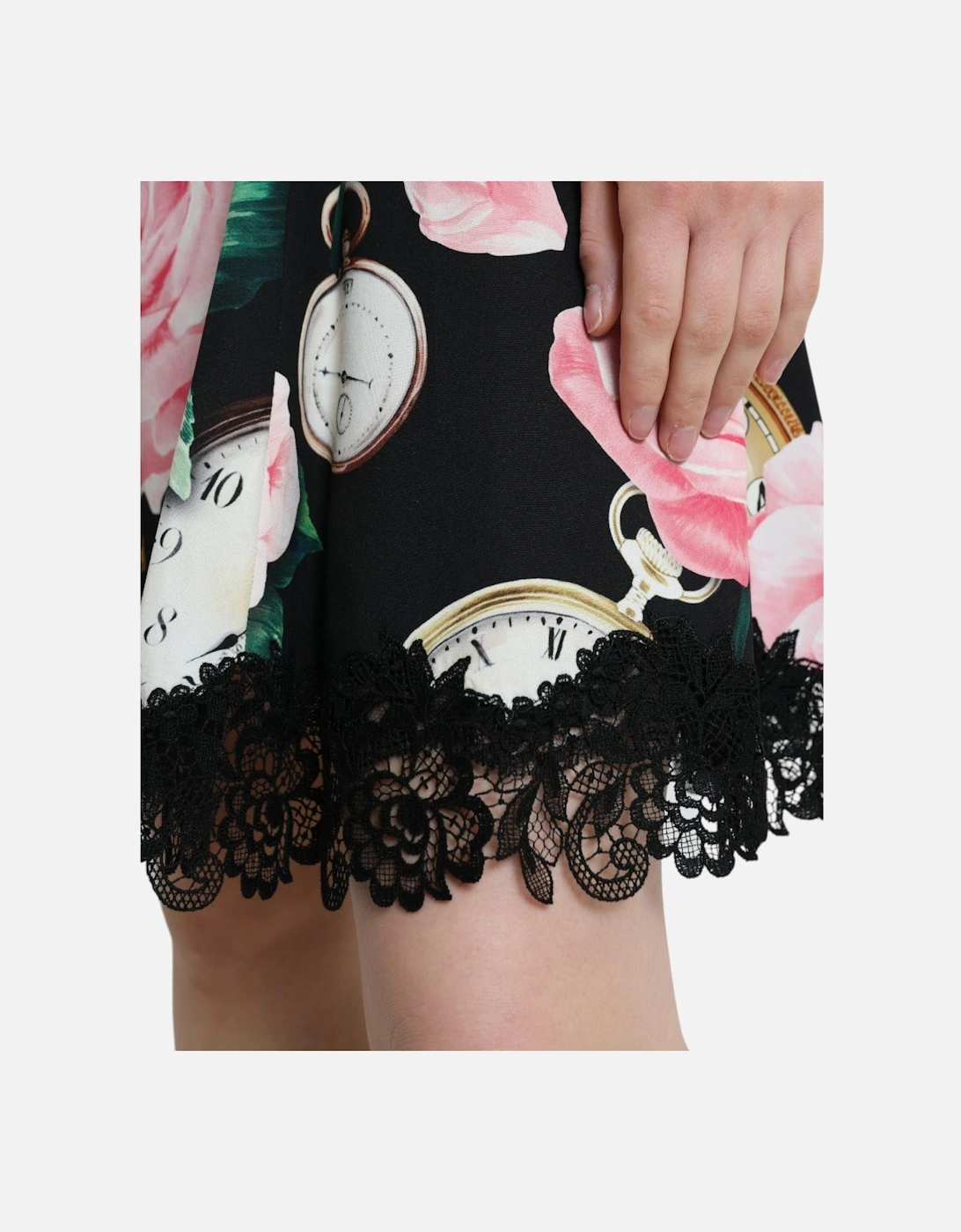 Rose Pocket Watch Dress ALine Mini Dress Women - Black Dresses