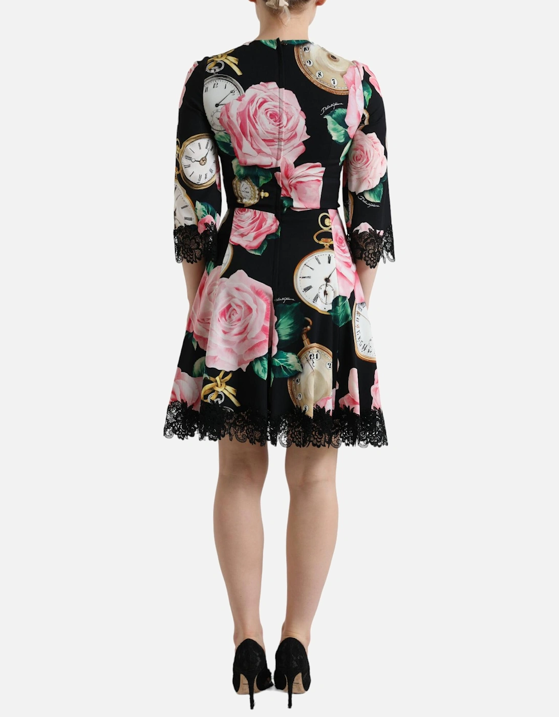 Rose Pocket Watch Dress ALine Mini Dress Women - Black Dresses