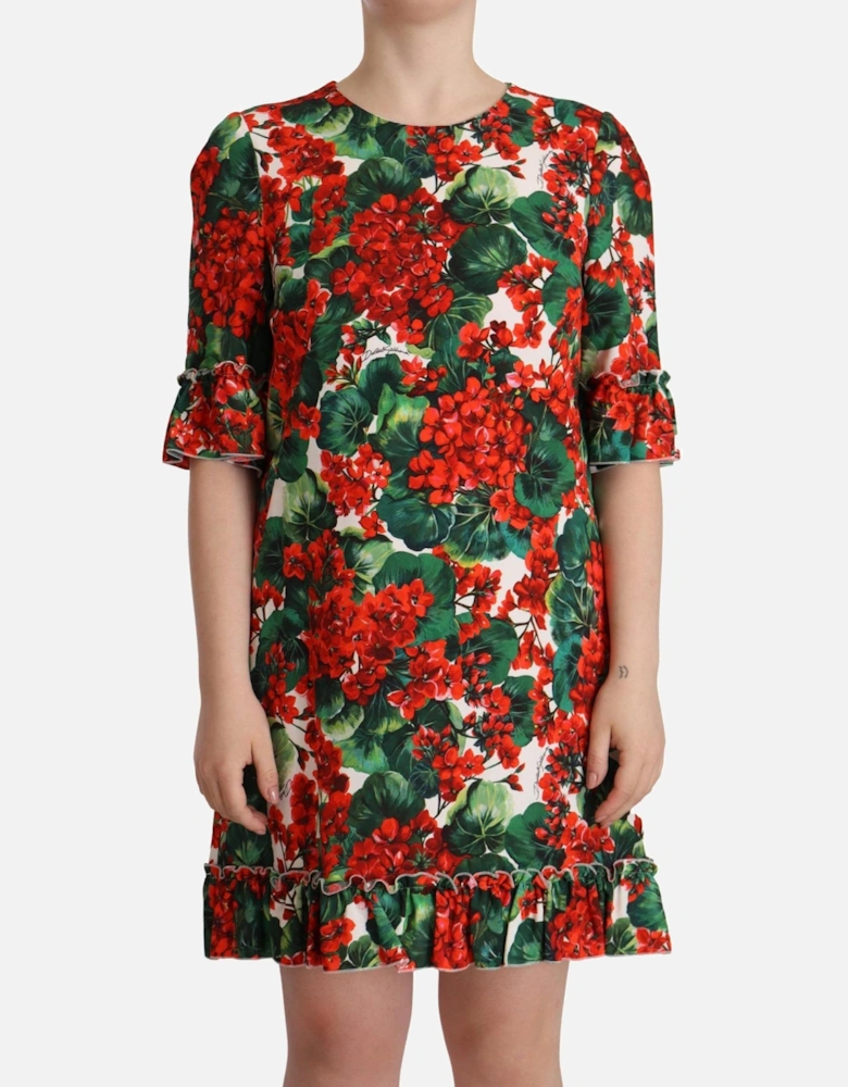 Floral Print Mini Dress Ruffled Hem Women - Multicolor Dresses