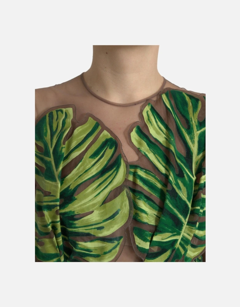 Printed Silk Maxi Dress Tropical Leaf Print Women - Green Dresses