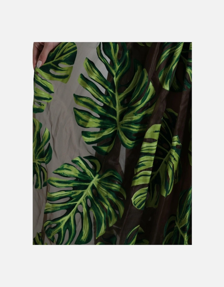 Printed Silk Maxi Dress Tropical Leaf Print Women - Green Dresses