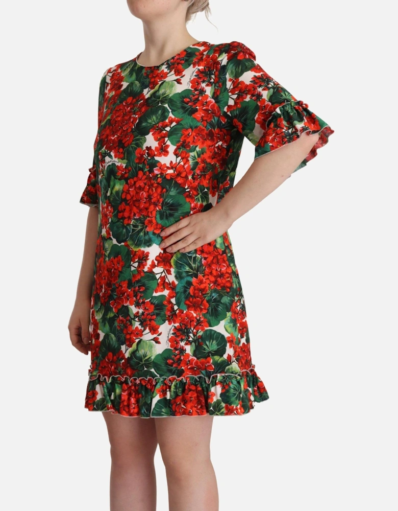 Floral Print Mini Dress Ruffled Hem Women - Multicolor Dresses