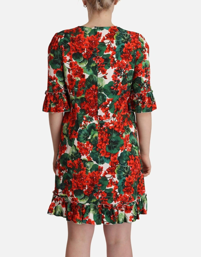 Floral Print Mini Dress Ruffled Hem Women - Multicolor Dresses