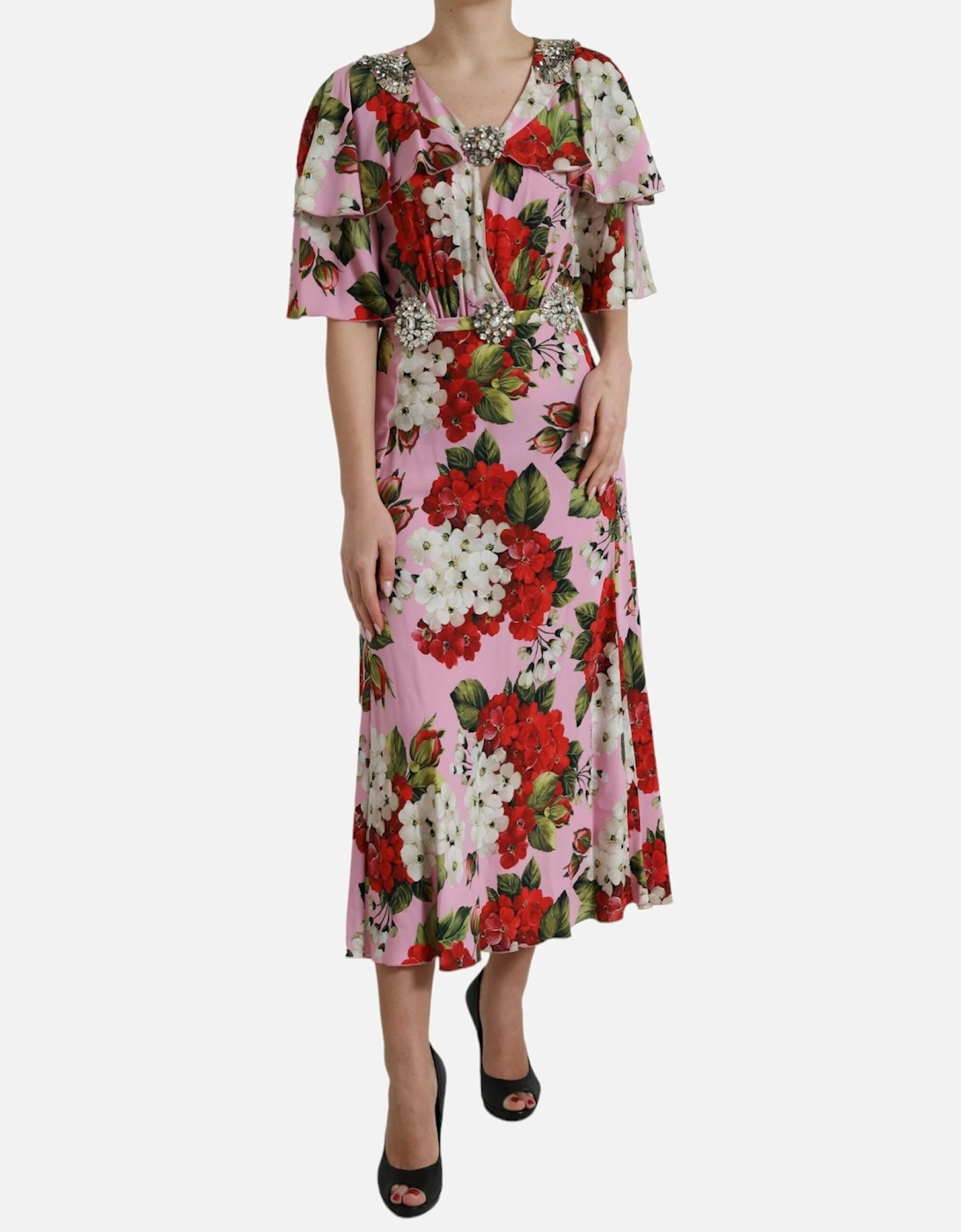 Floral Silk Dress Model MidLength Women - Multicolor Dresses, 7 of 6