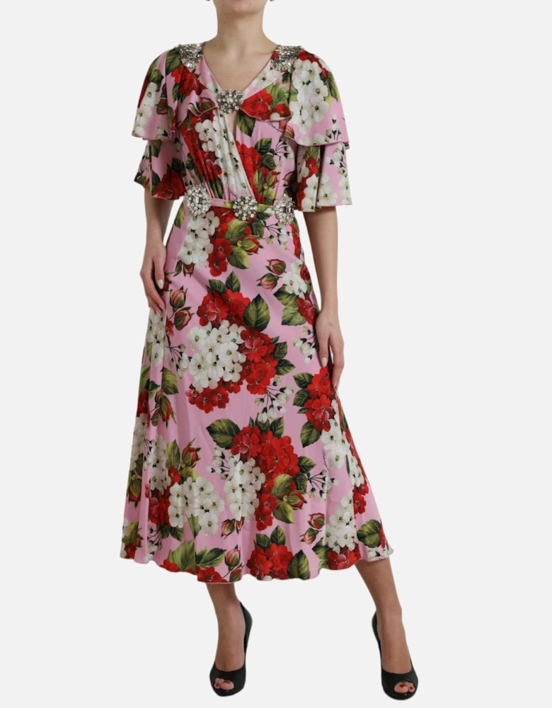 Floral Silk Dress Model MidLength Women - Multicolor Dresses