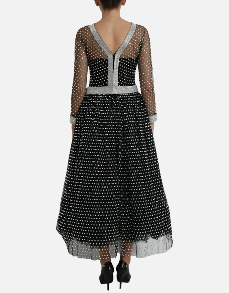 Embellished Mesh Gown Long Sleeve ALine Dress Women - Black Dresses