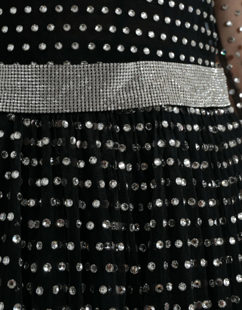 Embellished Mesh Gown Long Sleeve ALine Dress Women - Black Dresses