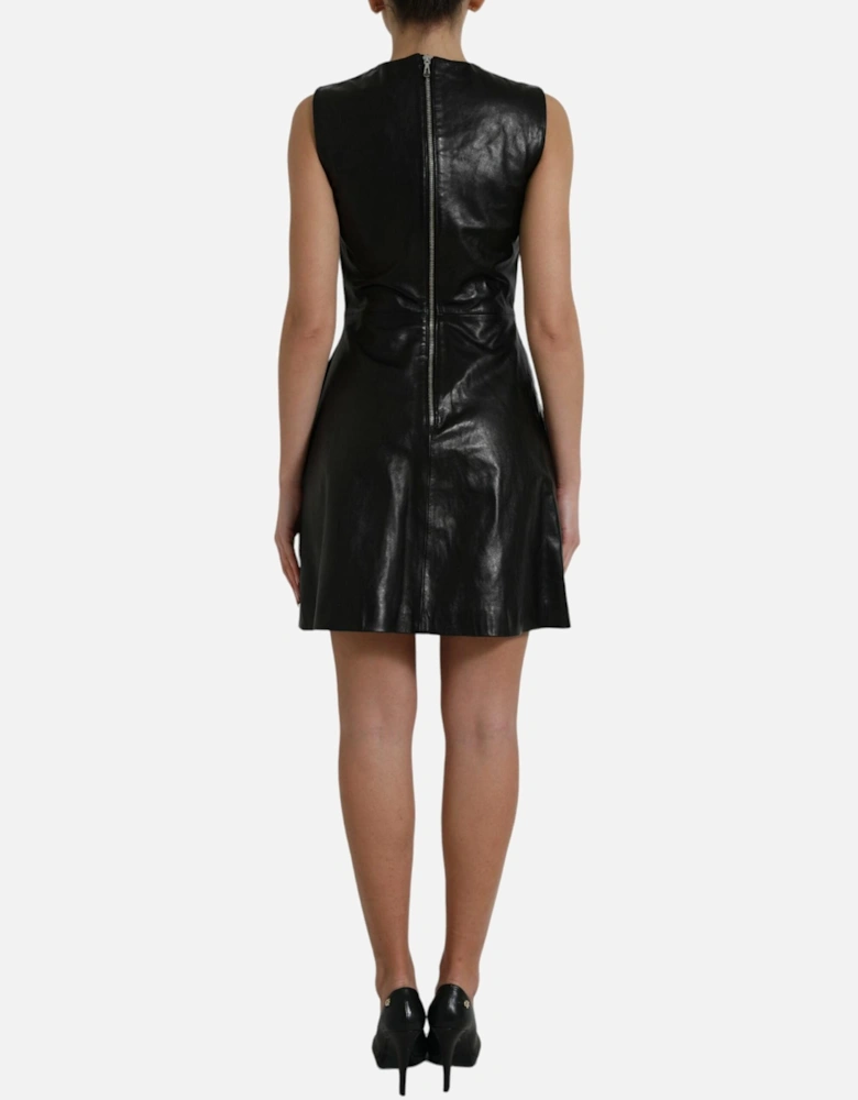 Black A-Line Mini Dress with Logo Details and Zip Closure. Women