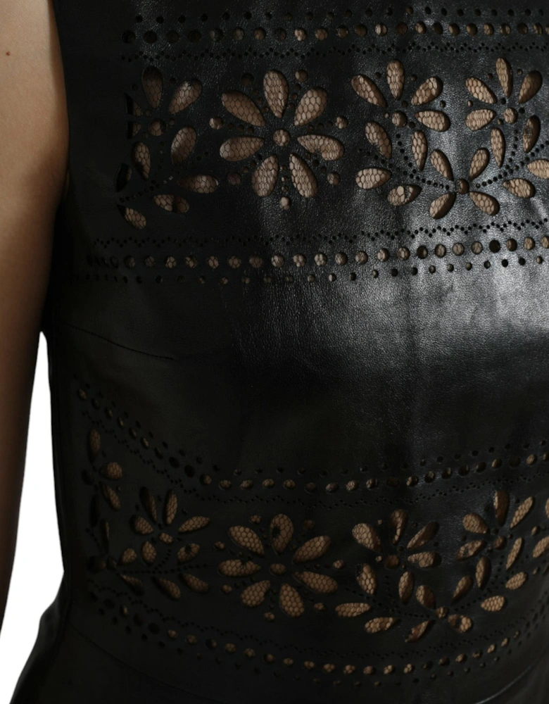 Black A-Line Mini Dress with Logo Details and Zip Closure. Women