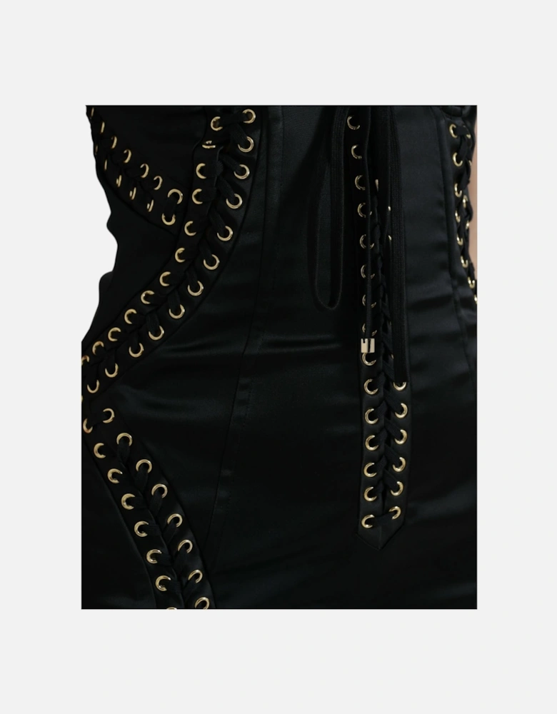 Pencil Corset Dress Sleeveless Silk Dress Women - Black Dresses