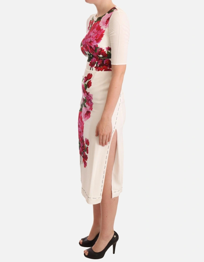 Floral Print Midi Dress Half Sleeves Women - White Dresses