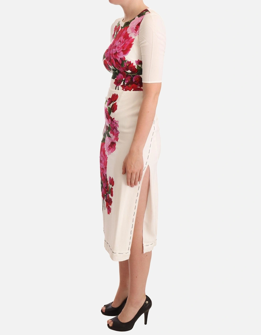 Floral Print Midi Dress Half Sleeves Women - White Dresses