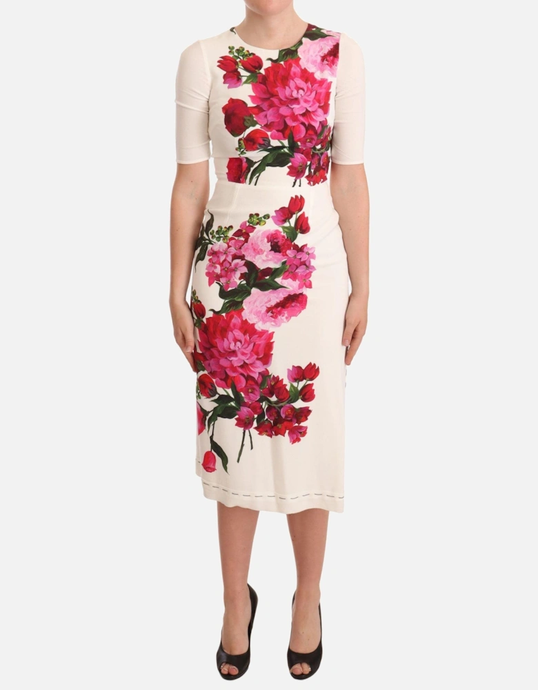 Floral Print Midi Dress Half Sleeves Women - White Dresses