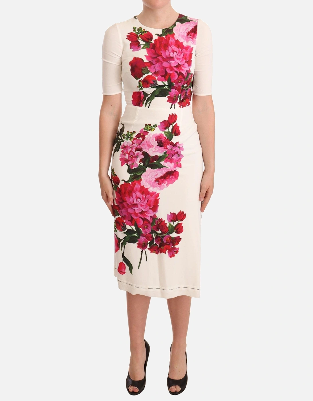Floral Print Midi Dress Half Sleeves Women - White Dresses, 5 of 4