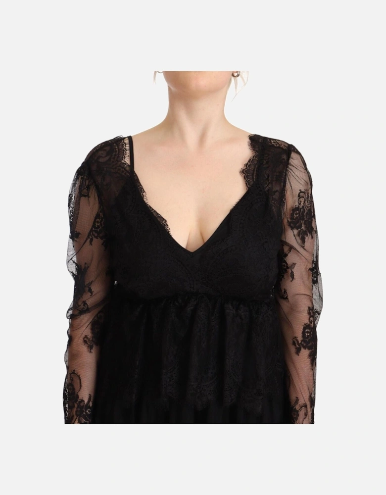 Lace Dress Long Sleeves VNeck Women - Black Dresses