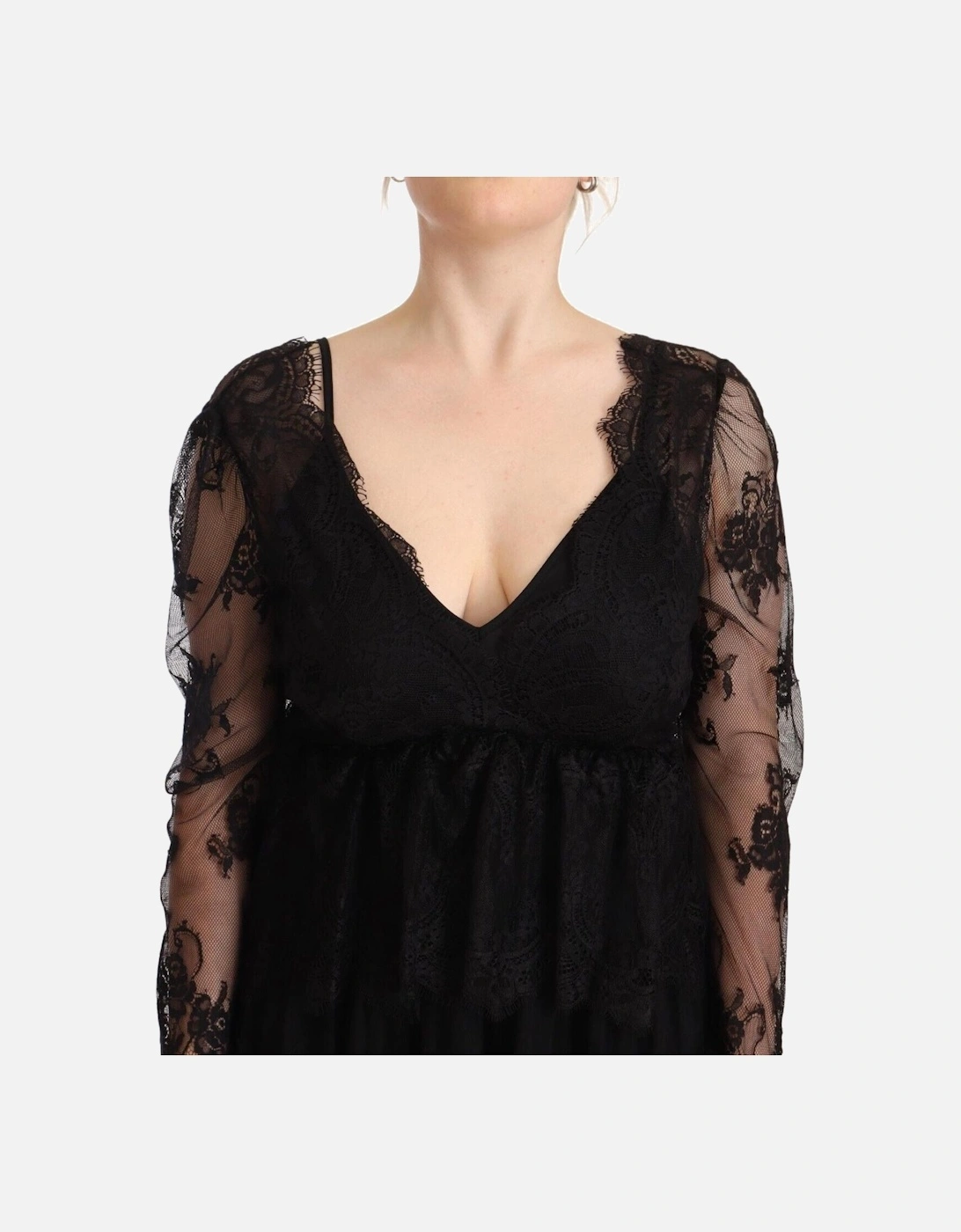 Lace Dress Long Sleeves VNeck Women - Black Dresses