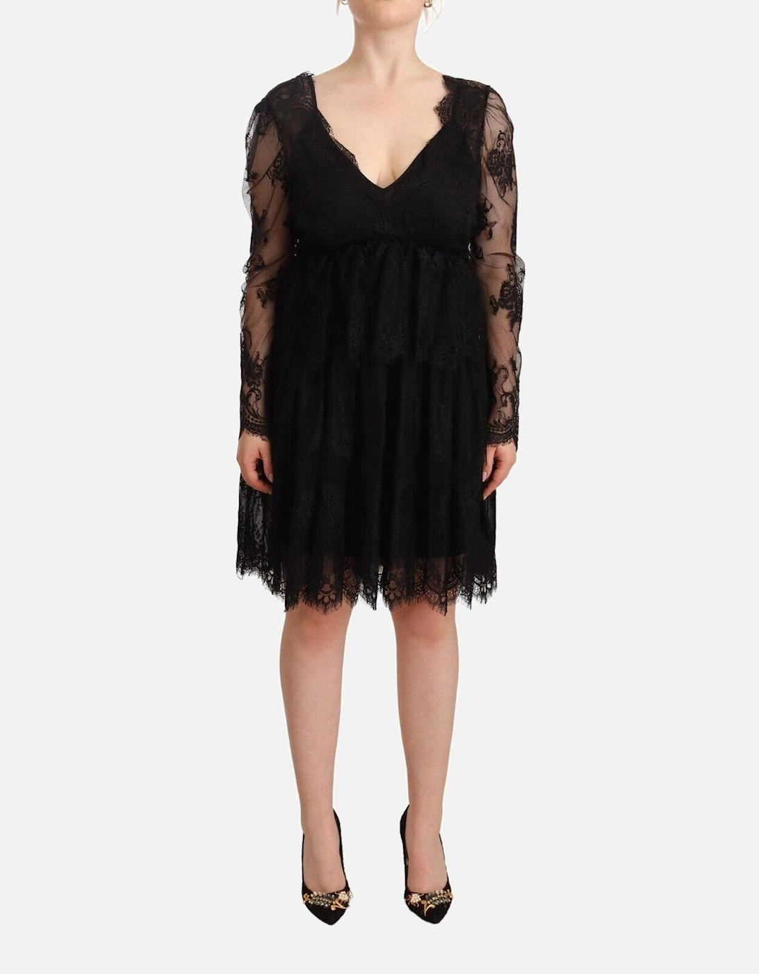 Lace Dress Long Sleeves VNeck Women - Black Dresses, 5 of 4