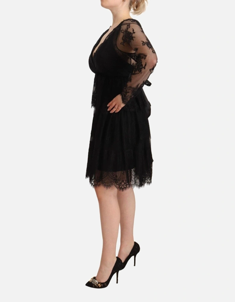 Lace Dress Long Sleeves VNeck Women - Black Dresses