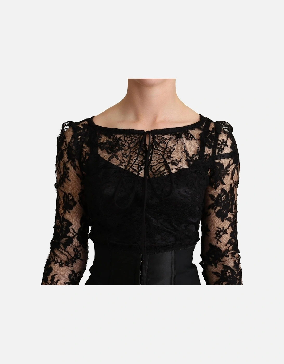 Lace Long Sleeve Corset Mini Dress Women - Black Dresses