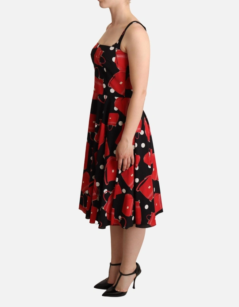 Polka Dot Handbag Print Dress Women - Black Dresses