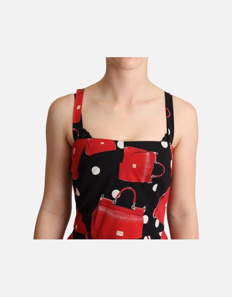 Polka Dot Handbag Print Dress Women - Black Dresses