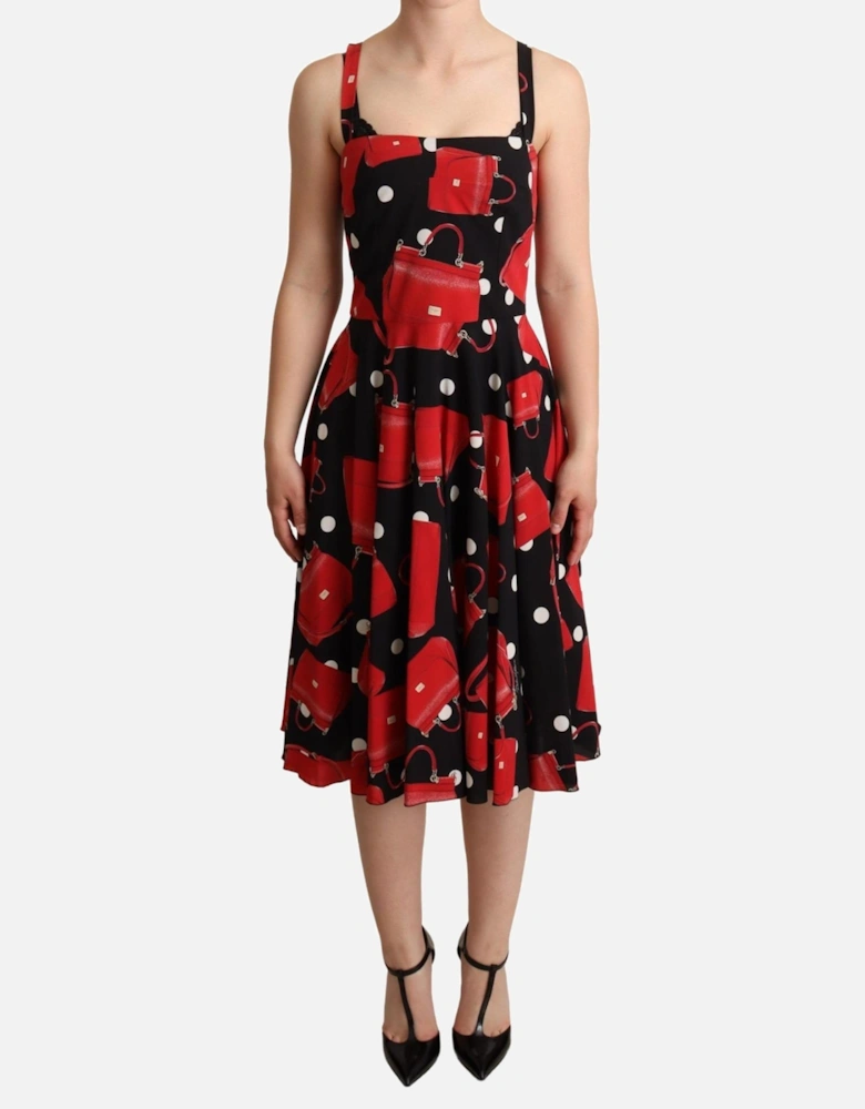 Polka Dot Handbag Print Dress Women - Black Dresses