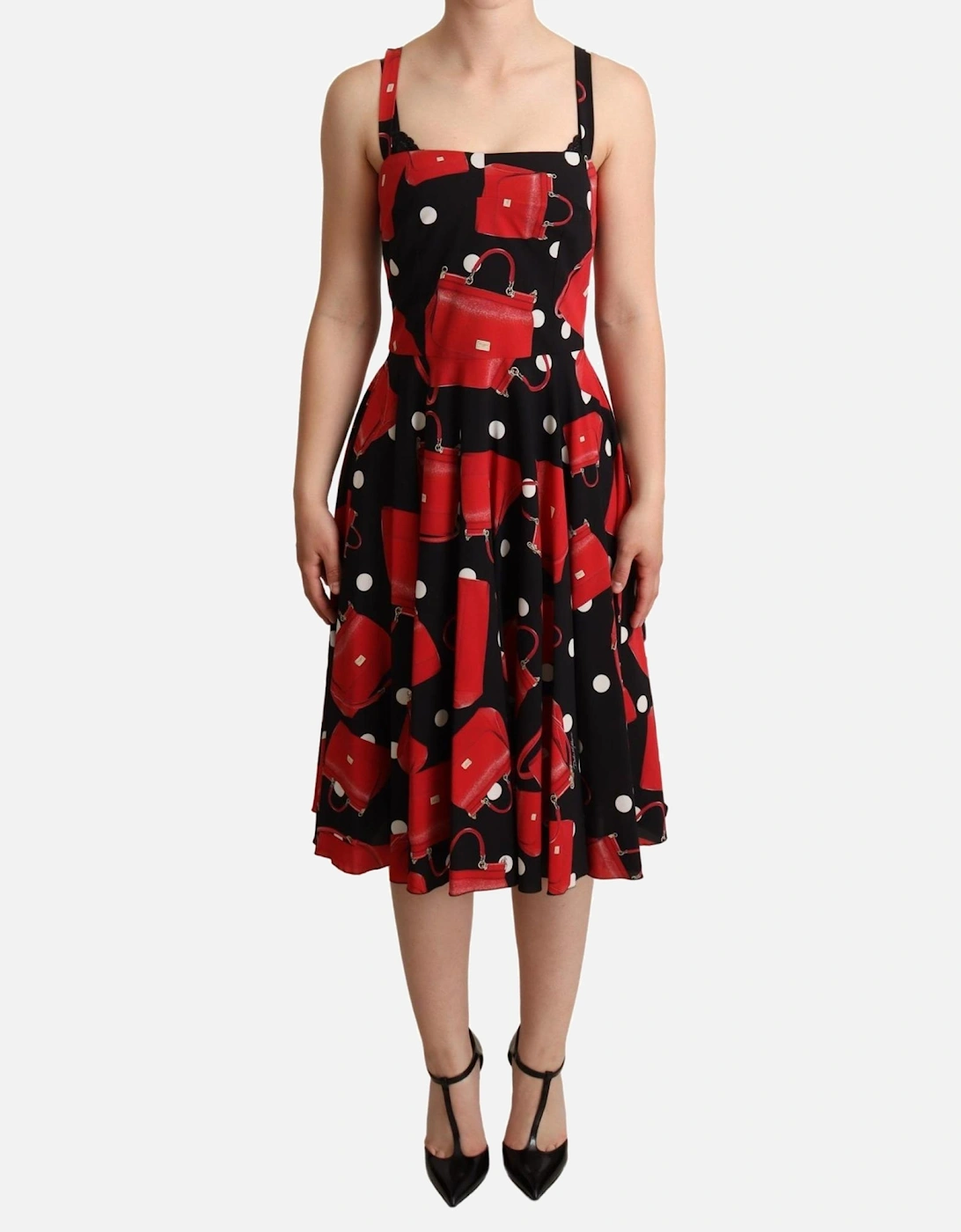 Polka Dot Handbag Print Dress Women - Black Dresses, 5 of 4