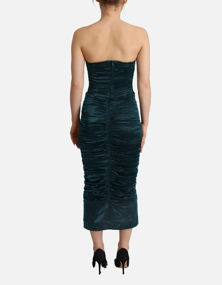 Shimmering Satin Bustier Dress with Logo Details Women - Turquoise