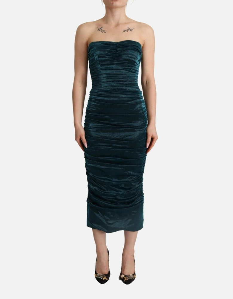 Shimmering Satin Bustier Dress with Logo Details Women - Turquoise
