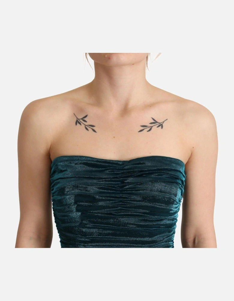Shimmering Satin Bustier Dress with Logo Details Women - Turquoise