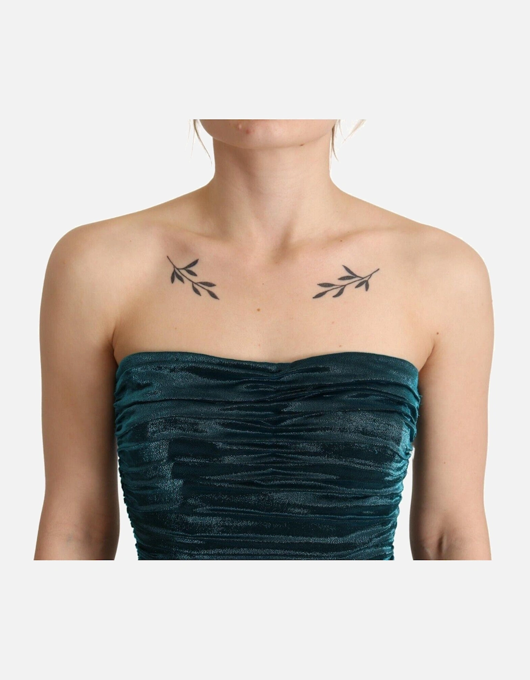 Shimmering Satin Bustier Dress with Logo Details Women - Turquoise
