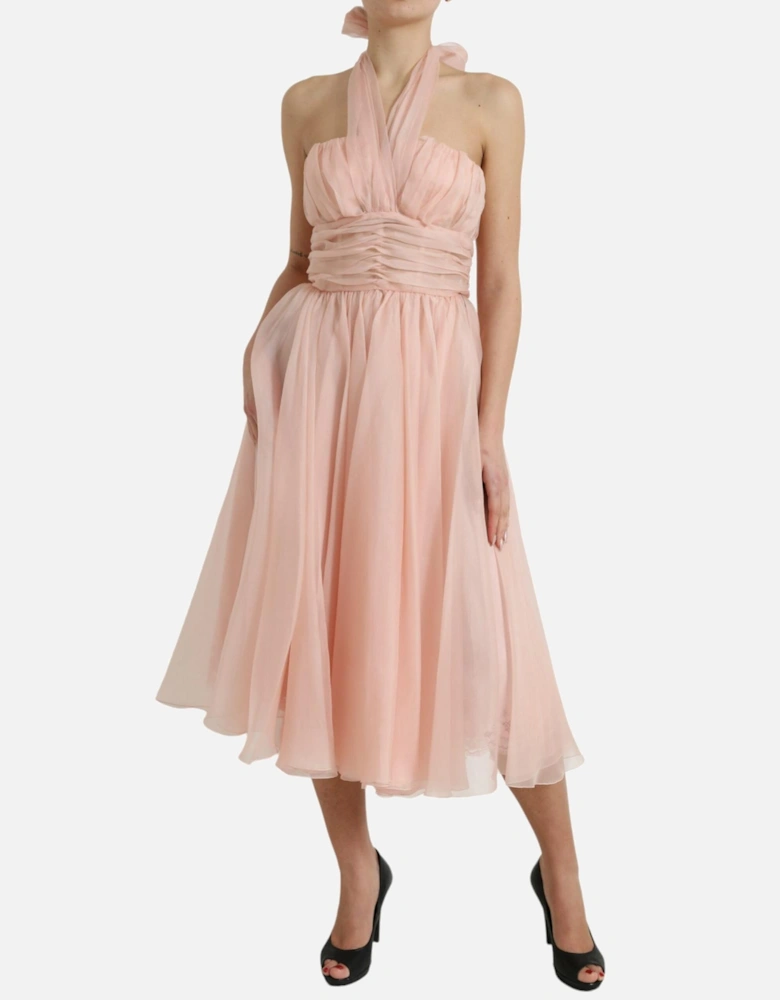 Halter Neck ALine Dress Women - Pink Dresses