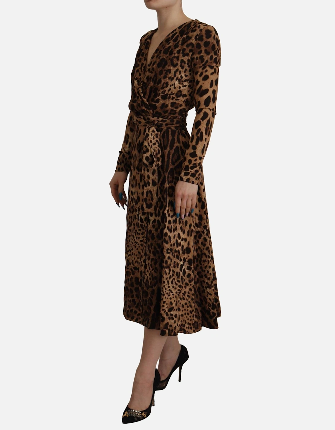 Dolce Gabbana Leopard Print Wrap Dress Women - Brown Dresses