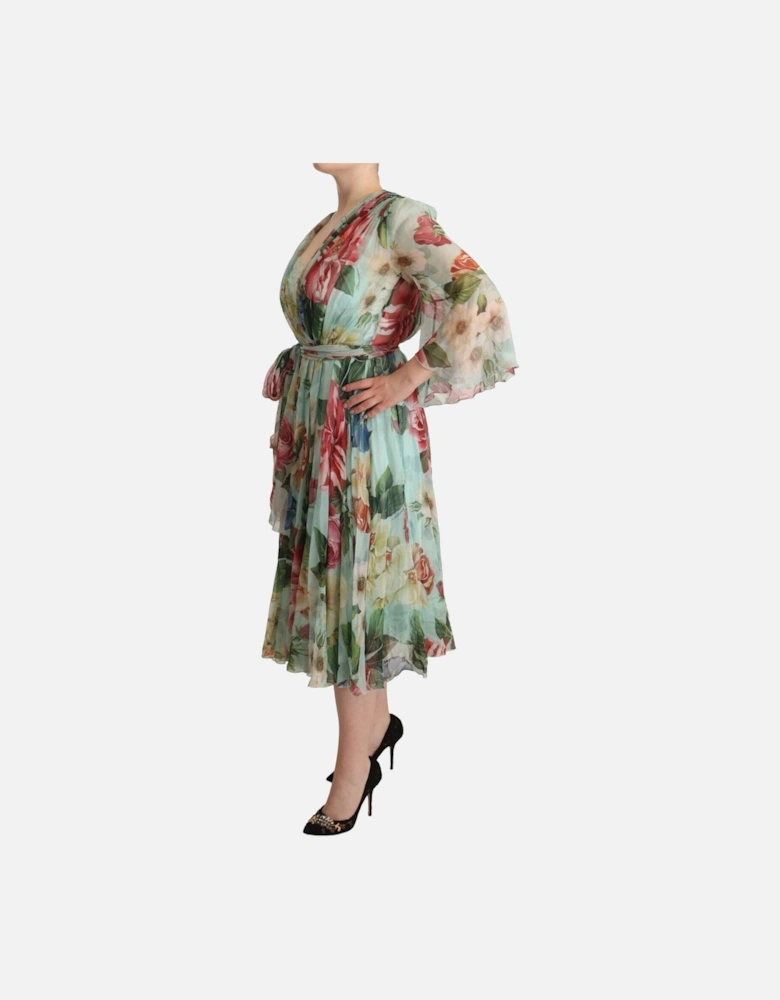 FloralPrint Silk Midi Dress Women - Green Dresses