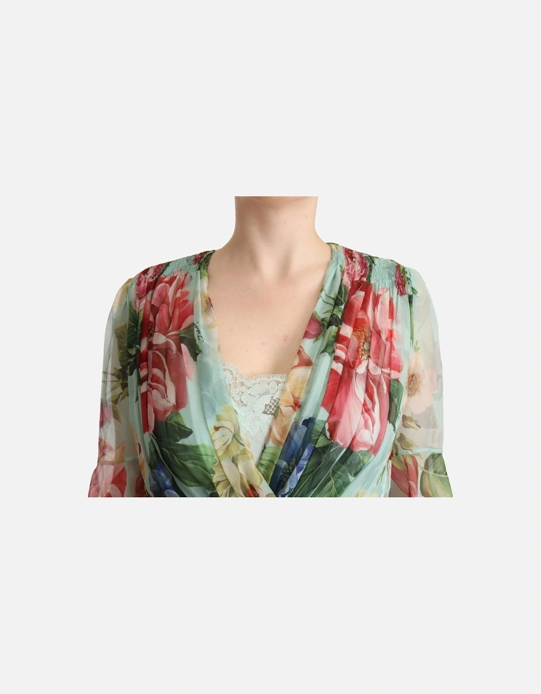 FloralPrint Silk Midi Dress Women - Green Dresses