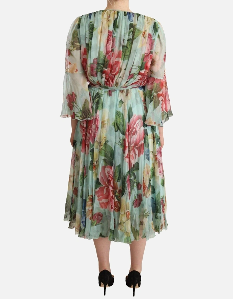 FloralPrint Silk Midi Dress Women - Green Dresses