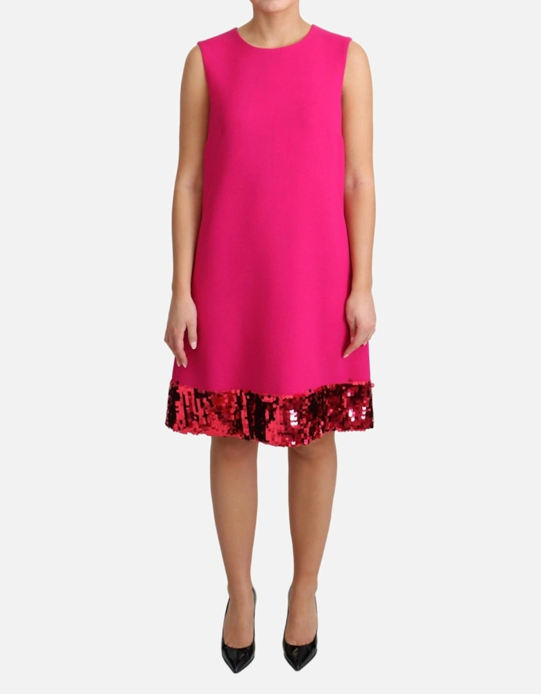 Sequin Embellished Shift Dress with Round Neckline Women - Pink