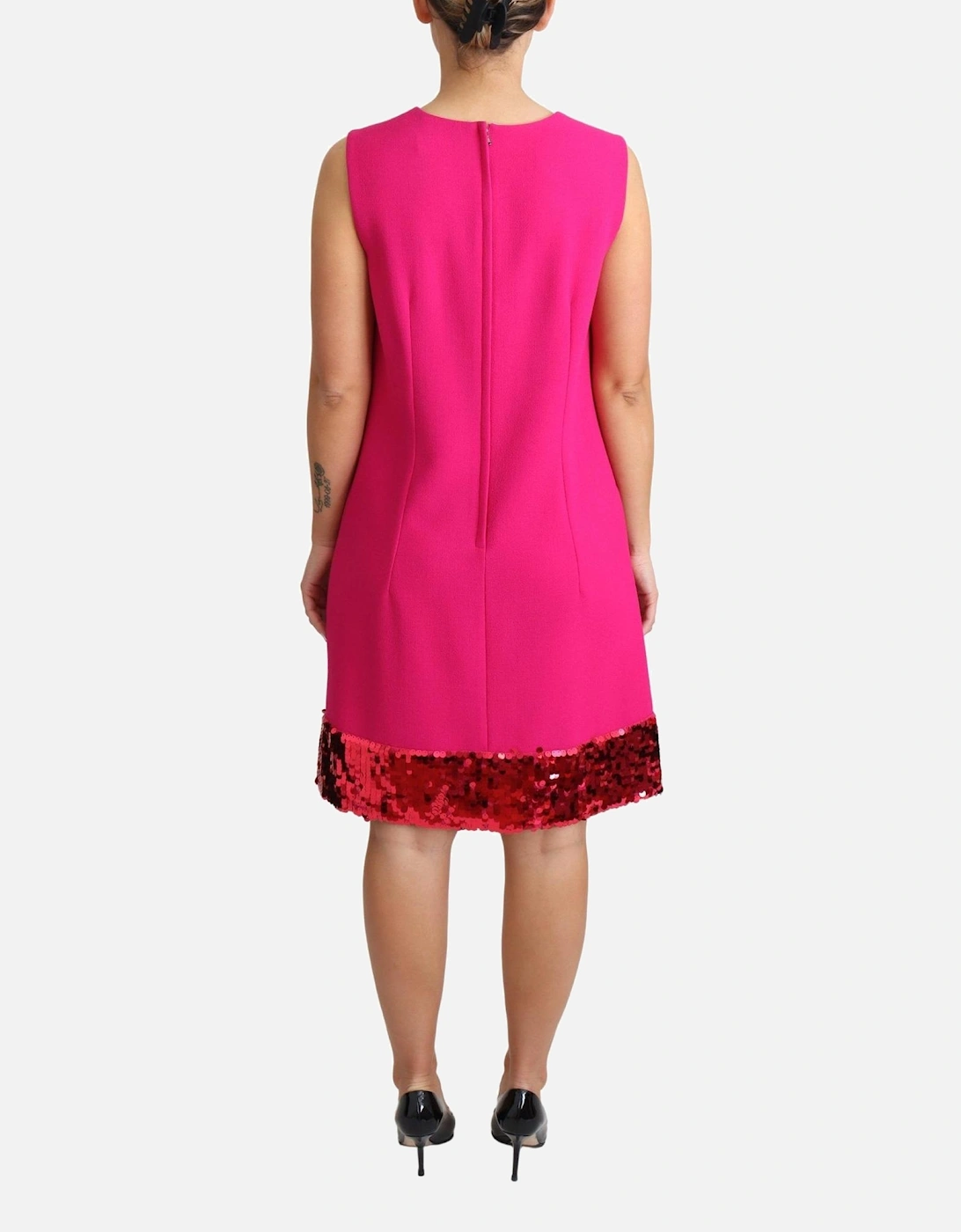Sequin Embellished Shift Dress with Round Neckline Women - Pink
